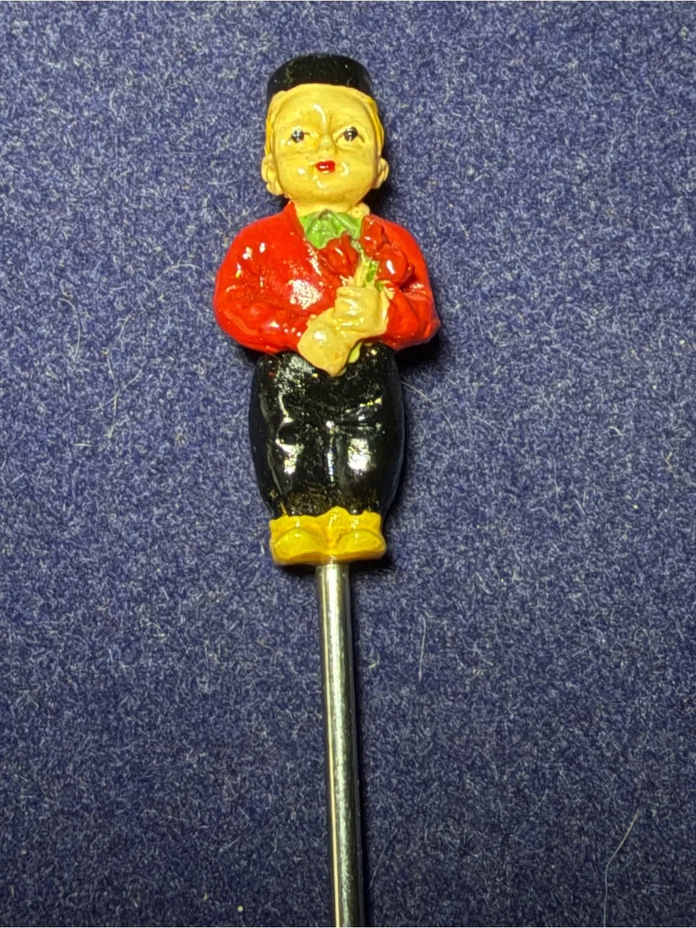 Vintage Novelty Cocktail Fork with Painted Figurine Handle